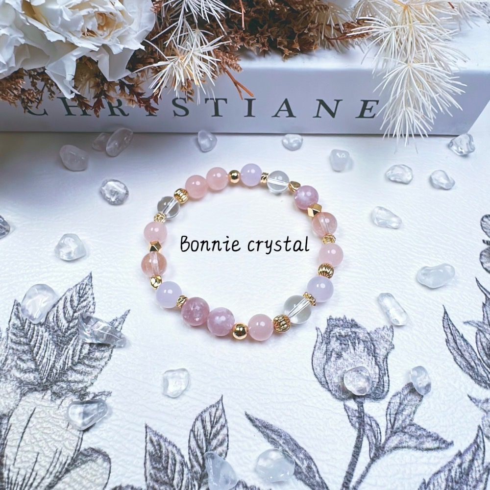 ✨✨ 粉櫻設計水晶手鍊✨✨粉晶、粉祖母晶、粉兔毛、紫玉髓、白水晶-細節圖5
