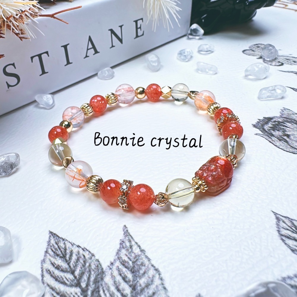 ✨✨ 日出設計水晶手鍊✨✨金太陽貔貅、檸檬黃水晶、錦鯉膠花、金太陽-細節圖2