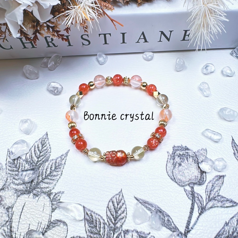 ✨✨ 日出設計水晶手鍊✨✨金太陽貔貅、檸檬黃水晶、錦鯉膠花、金太陽-細節圖5