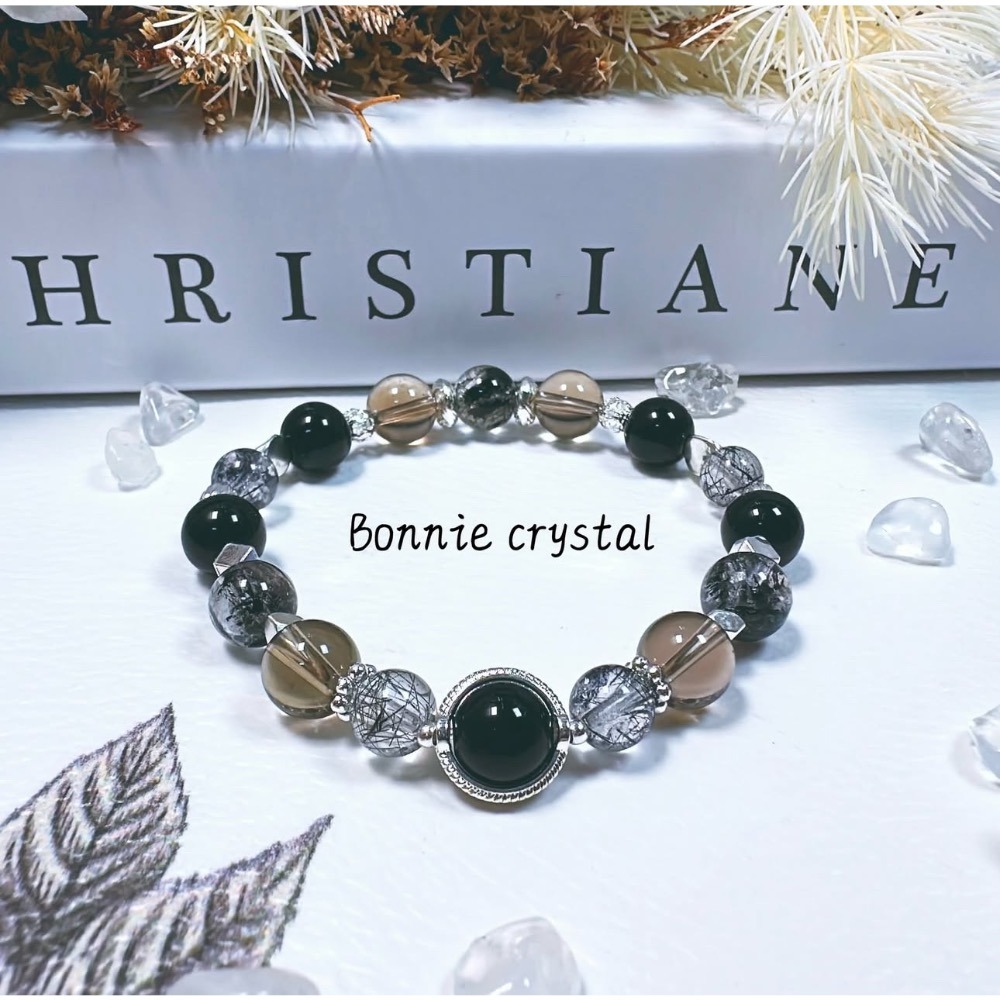 ✨✨ 夜色微光設計手鍊✨✨黑曜石、黑髮晶、閃靈鑽、茶晶-細節圖2