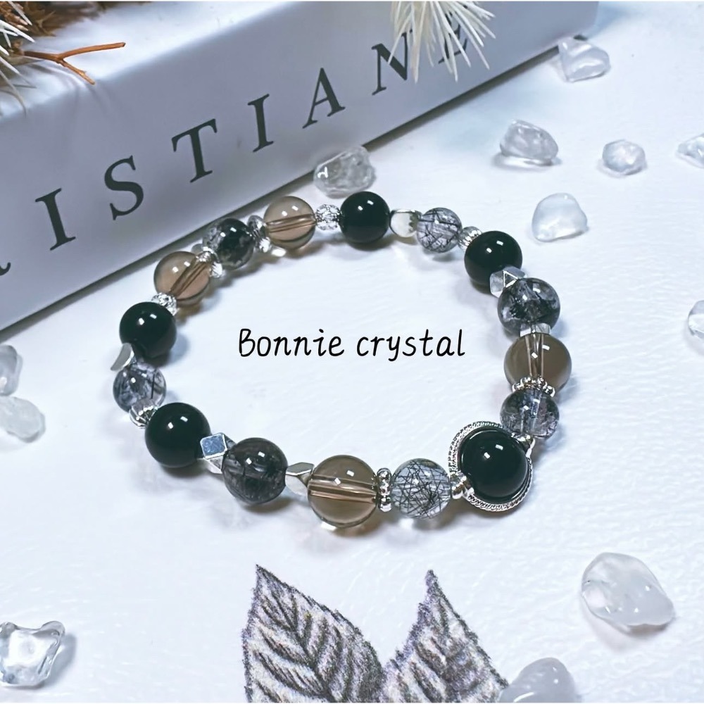 ✨✨ 夜色微光設計手鍊✨✨黑曜石、黑髮晶、閃靈鑽、茶晶-細節圖3