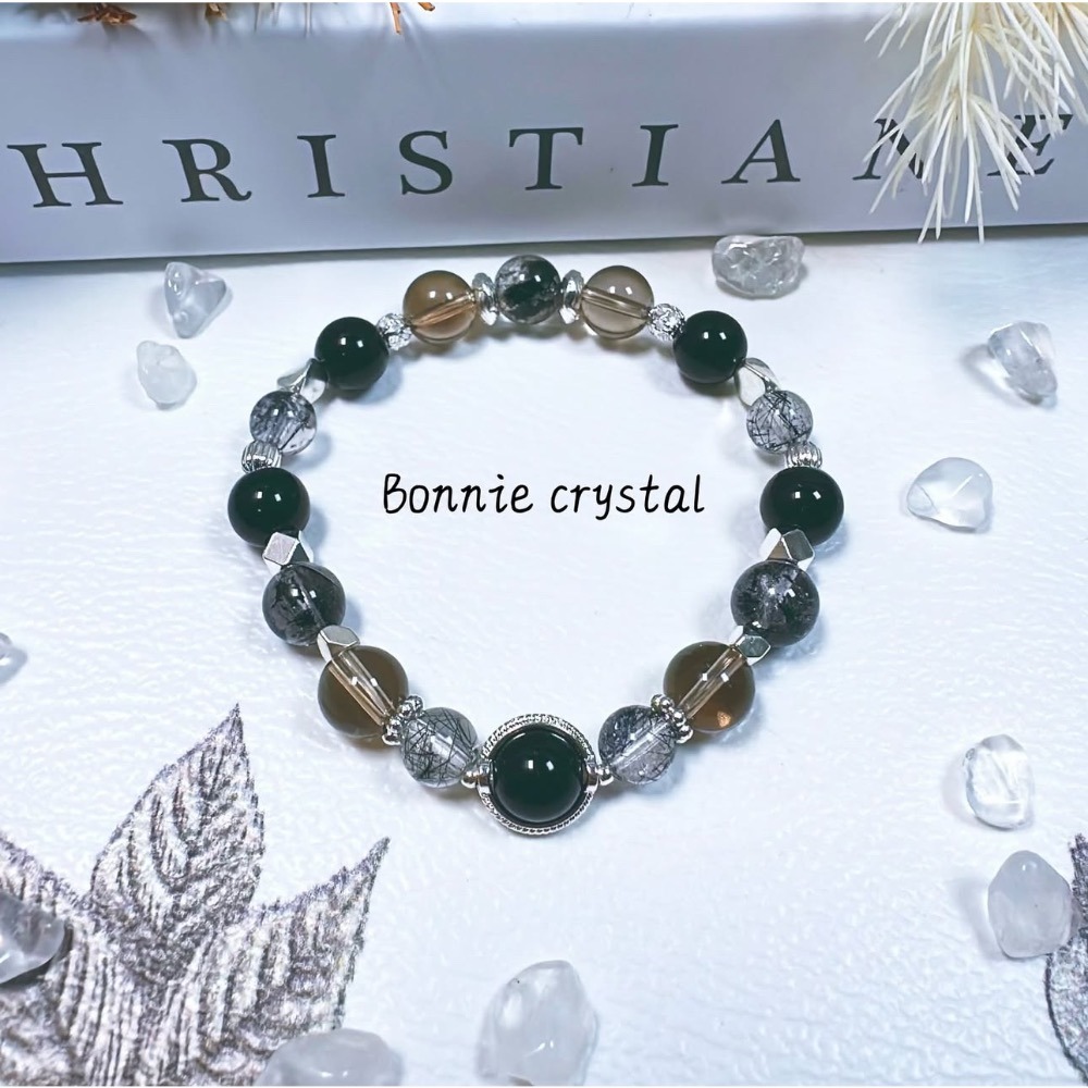 ✨✨ 夜色微光設計手鍊✨✨黑曜石、黑髮晶、閃靈鑽、茶晶-細節圖4