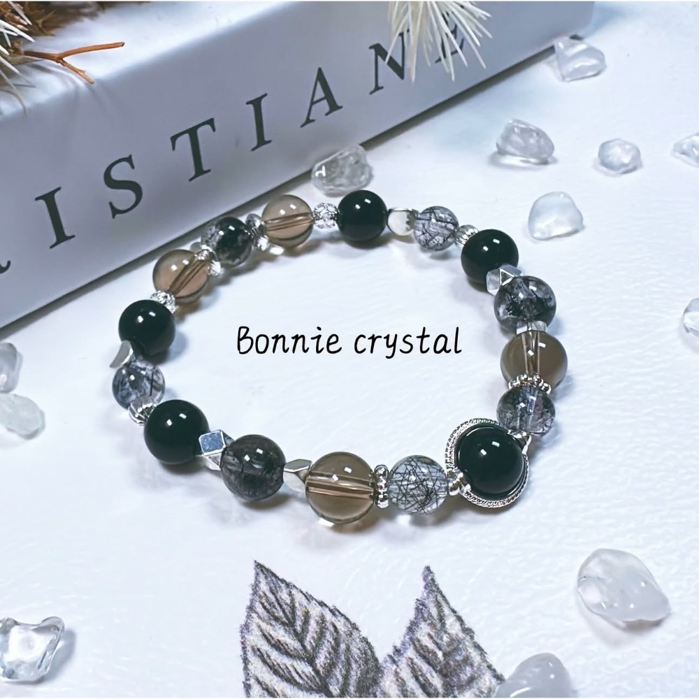 ✨✨ 夜色微光設計手鍊✨✨黑曜石、黑髮晶、閃靈鑽、茶晶-細節圖3