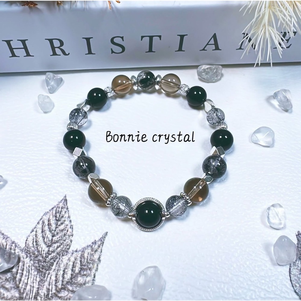 ✨✨ 夜色微光設計手鍊✨✨黑曜石、黑髮晶、閃靈鑽、茶晶-細節圖4