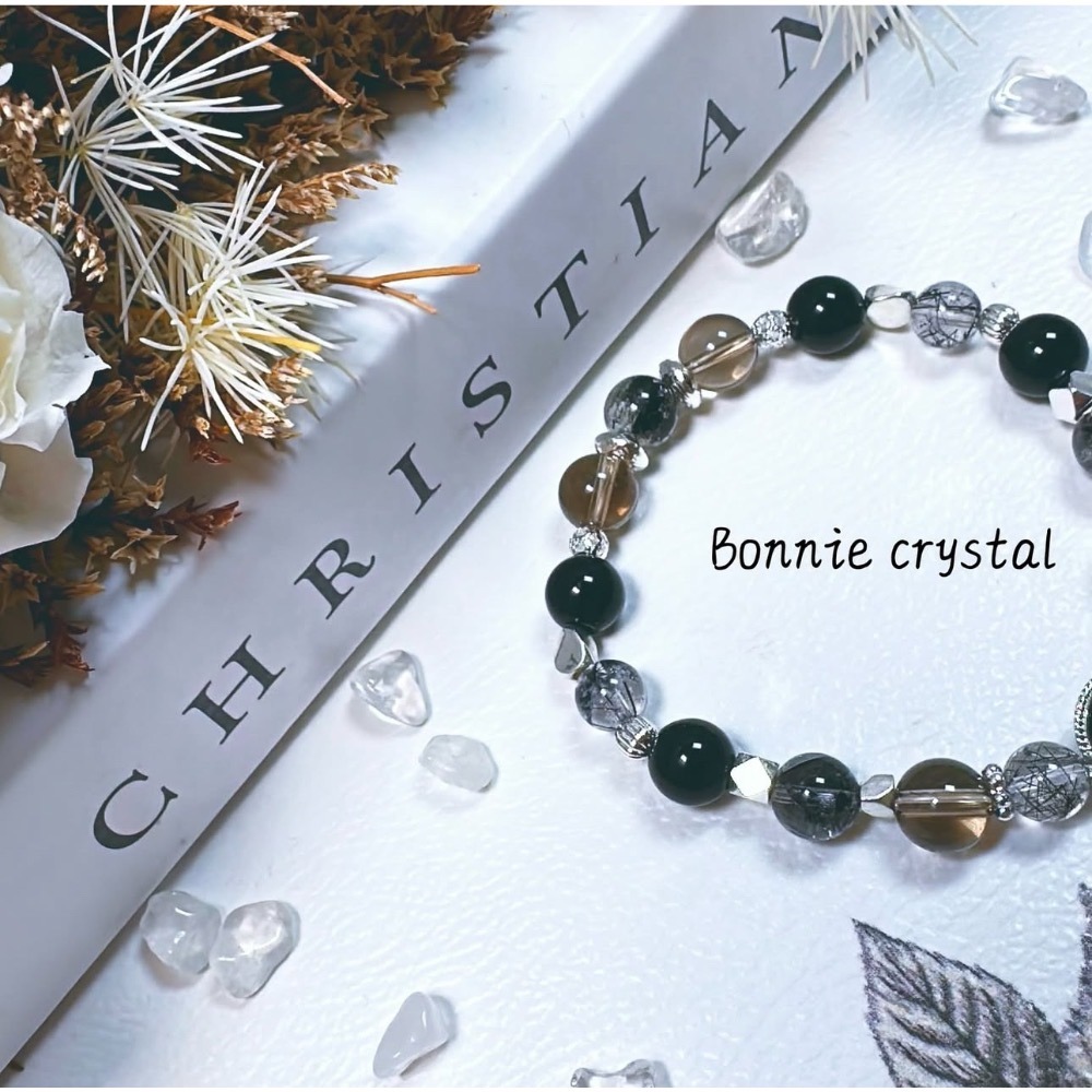 ✨✨ 夜色微光設計手鍊✨✨黑曜石、黑髮晶、閃靈鑽、茶晶-細節圖5