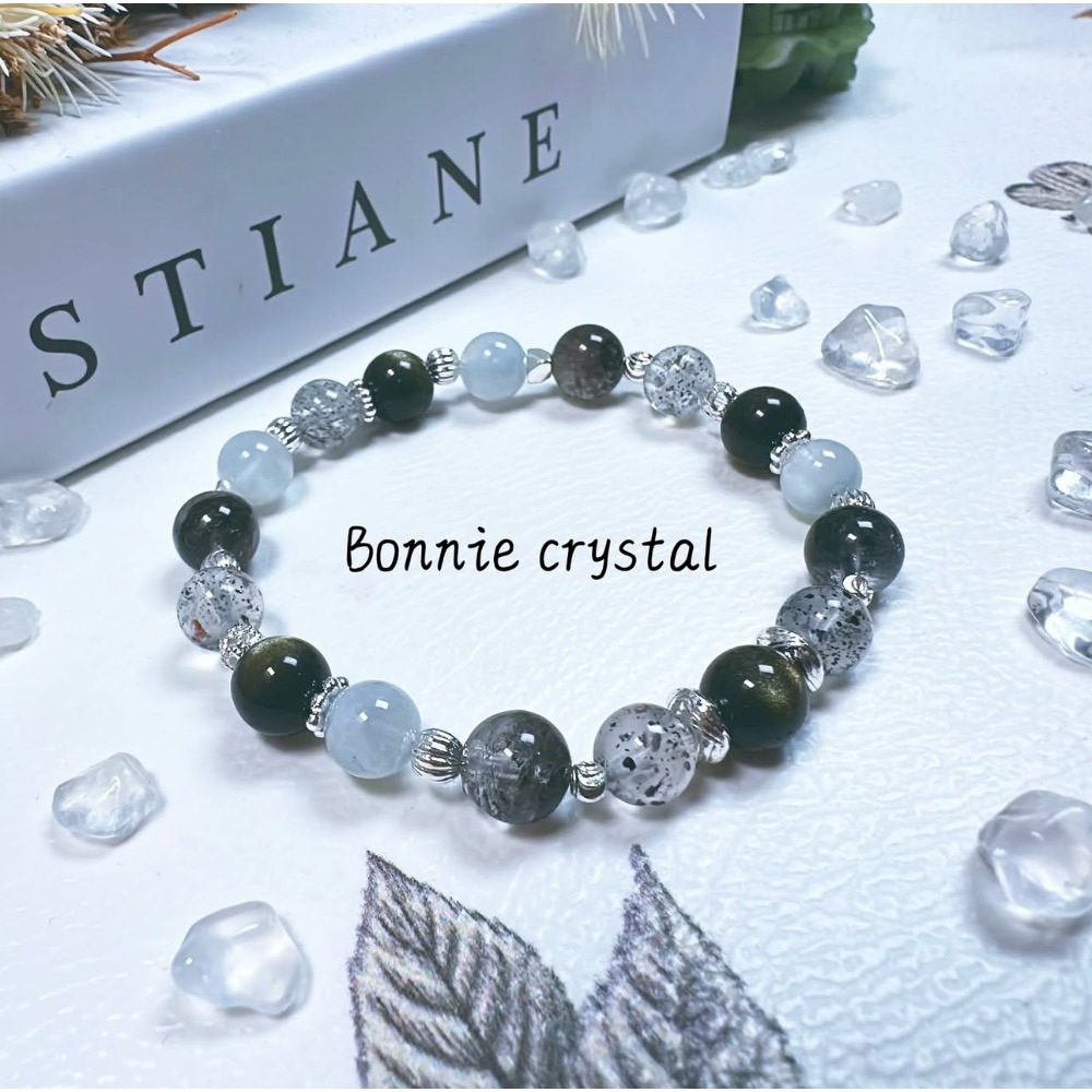 ✨✨ 心靈設計手鍊✨✨金曜石、灰藍兔毛、閃靈鑽、黑草莓晶-細節圖3