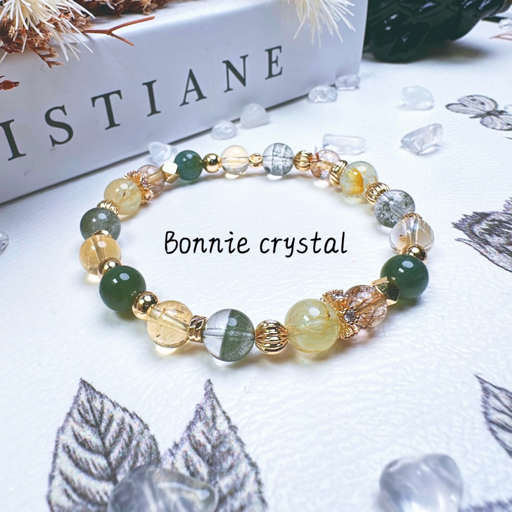 ✨✨ 初芽設計水晶手鍊✨✨綠磷灰、綠幽靈、桂花托帕石、黃水晶、金髮晶-細節圖2
