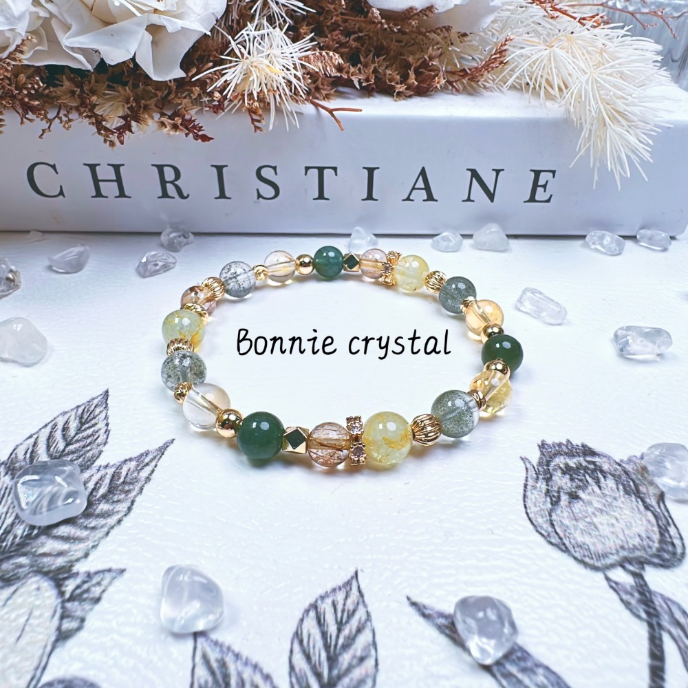 ✨✨ 初芽設計水晶手鍊✨✨綠磷灰、綠幽靈、桂花托帕石、黃水晶、金髮晶-細節圖3