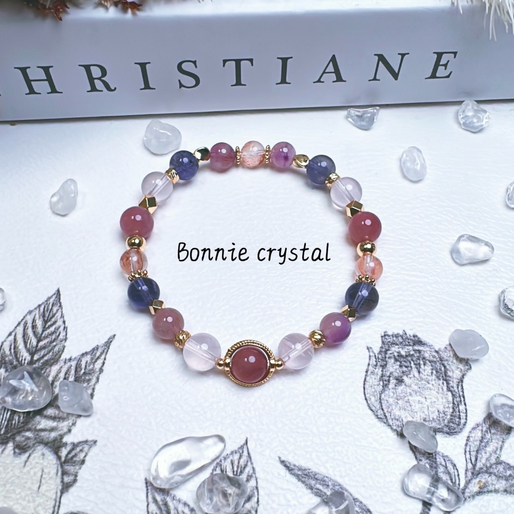 ✨✨ 紫莓設計水晶手鍊✨✨紫馬粉、粉晶、粉紫超七、菫青石、粉膠花-細節圖5