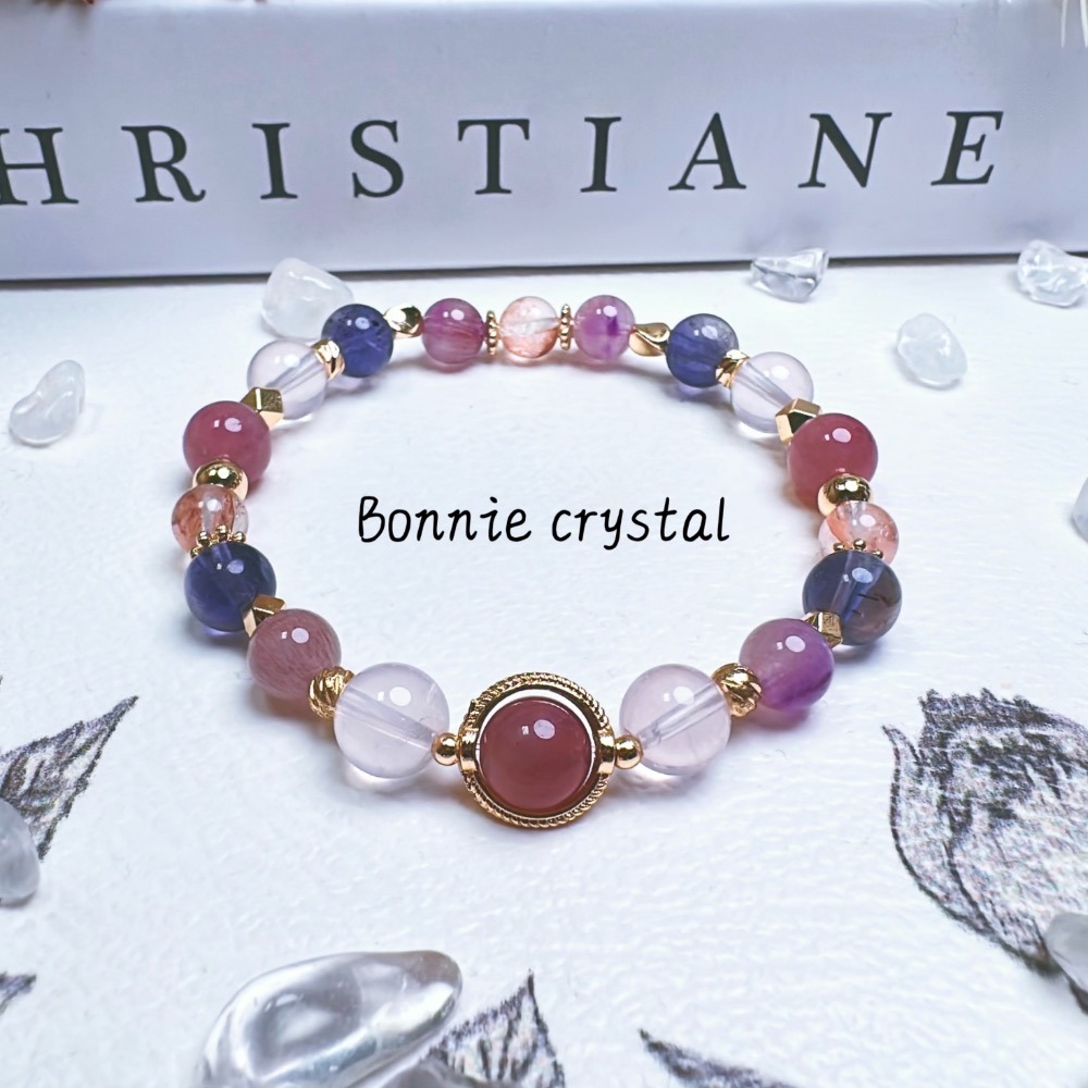 ✨✨ 紫莓設計水晶手鍊✨✨紫馬粉、粉晶、粉紫超七、菫青石、粉膠花-細節圖2