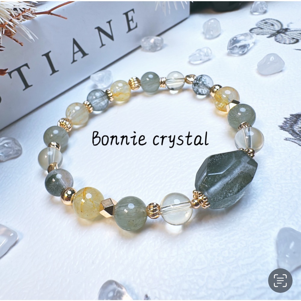 ✨✨ 翠野設計水晶手鍊✨✨-綠幽靈、桂花托帕石、綠髮晶、鑽切綠幽靈、檸檬黃水晶-細節圖4
