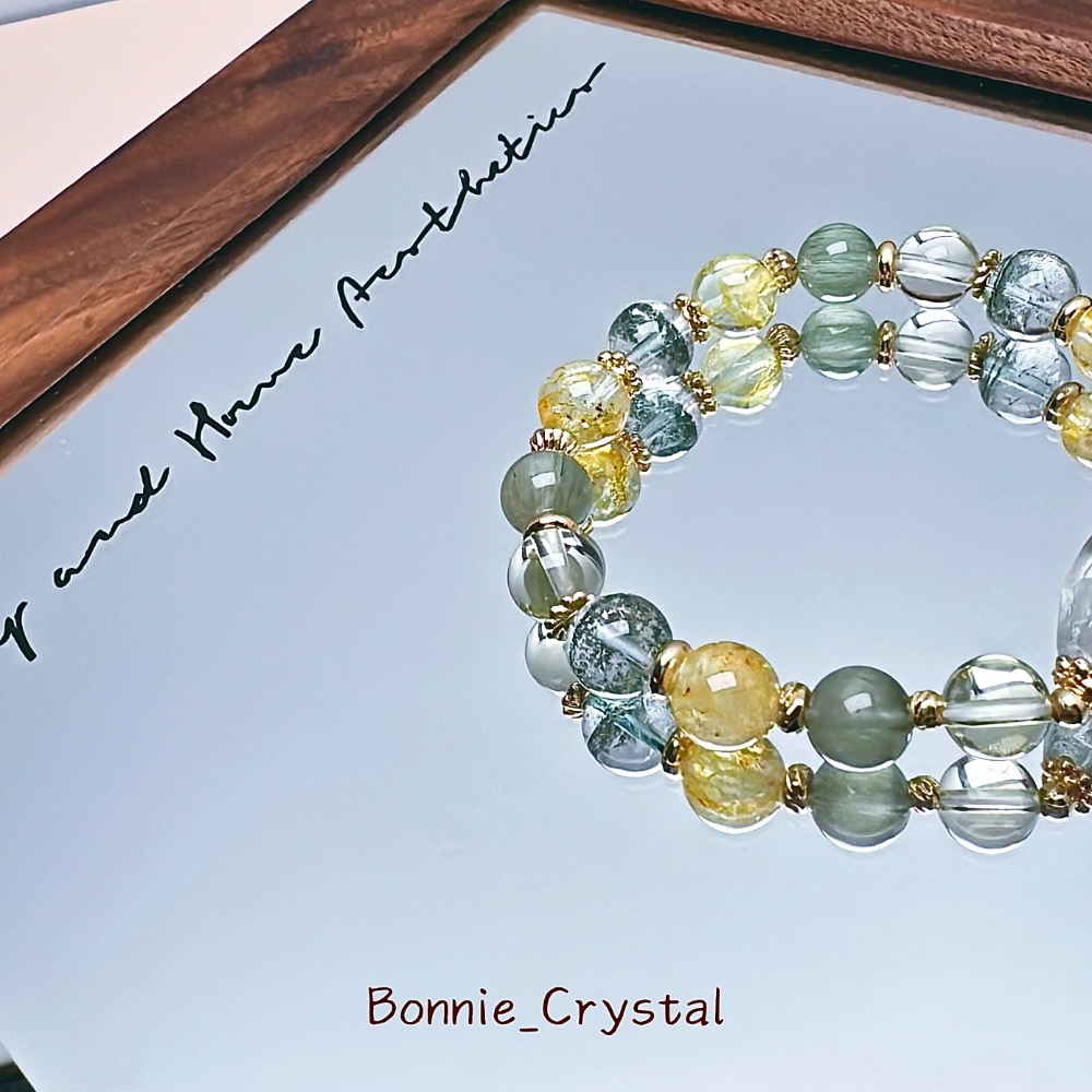 ✨✨ 翠野設計水晶手鍊✨✨-綠幽靈、桂花托帕石、綠髮晶、鑽切綠幽靈、檸檬黃水晶-細節圖4