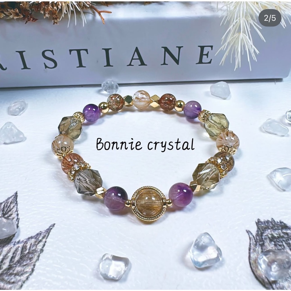 ✨✨ 紫珀設計手鍊✨✨-黑金超、粉紫超七、金髮晶、鑽切茶晶、羽毛鈦晶-細節圖2