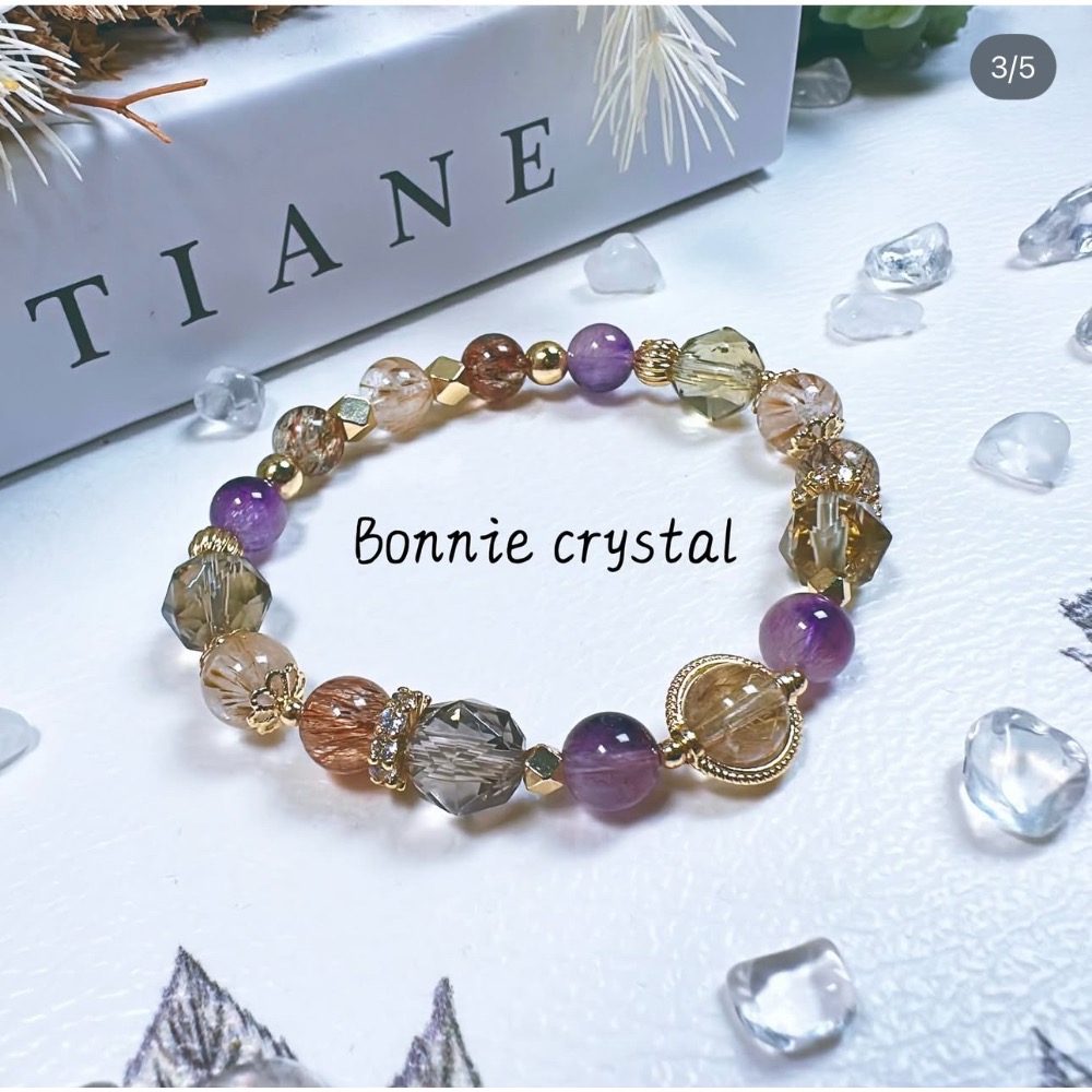 ✨✨ 紫珀設計手鍊✨✨-黑金超、粉紫超七、金髮晶、鑽切茶晶、羽毛鈦晶-細節圖3