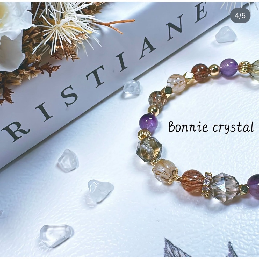 ✨✨ 紫珀設計手鍊✨✨-黑金超、粉紫超七、金髮晶、鑽切茶晶、羽毛鈦晶-細節圖4