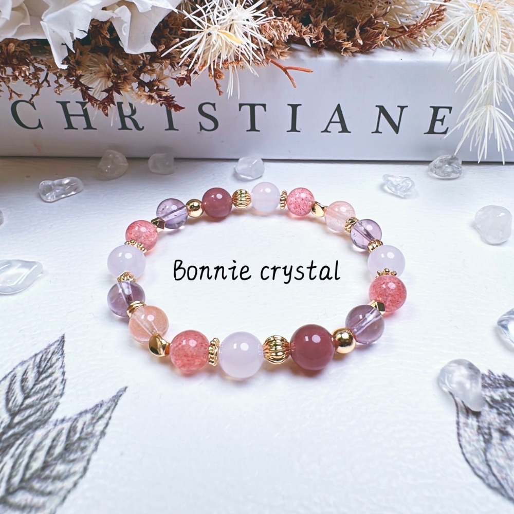 ✨✨ 紫羅蘭設計水晶手鍊✨✨紫水晶、草莓晶、紫馬粉、紫玉髓、粉兔毛-細節圖2