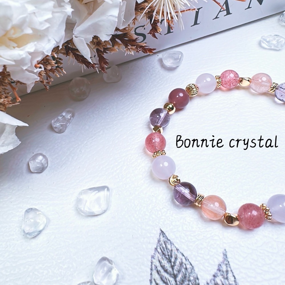 ✨✨ 紫羅蘭設計水晶手鍊✨✨紫水晶、草莓晶、紫馬粉、紫玉髓、粉兔毛-細節圖4