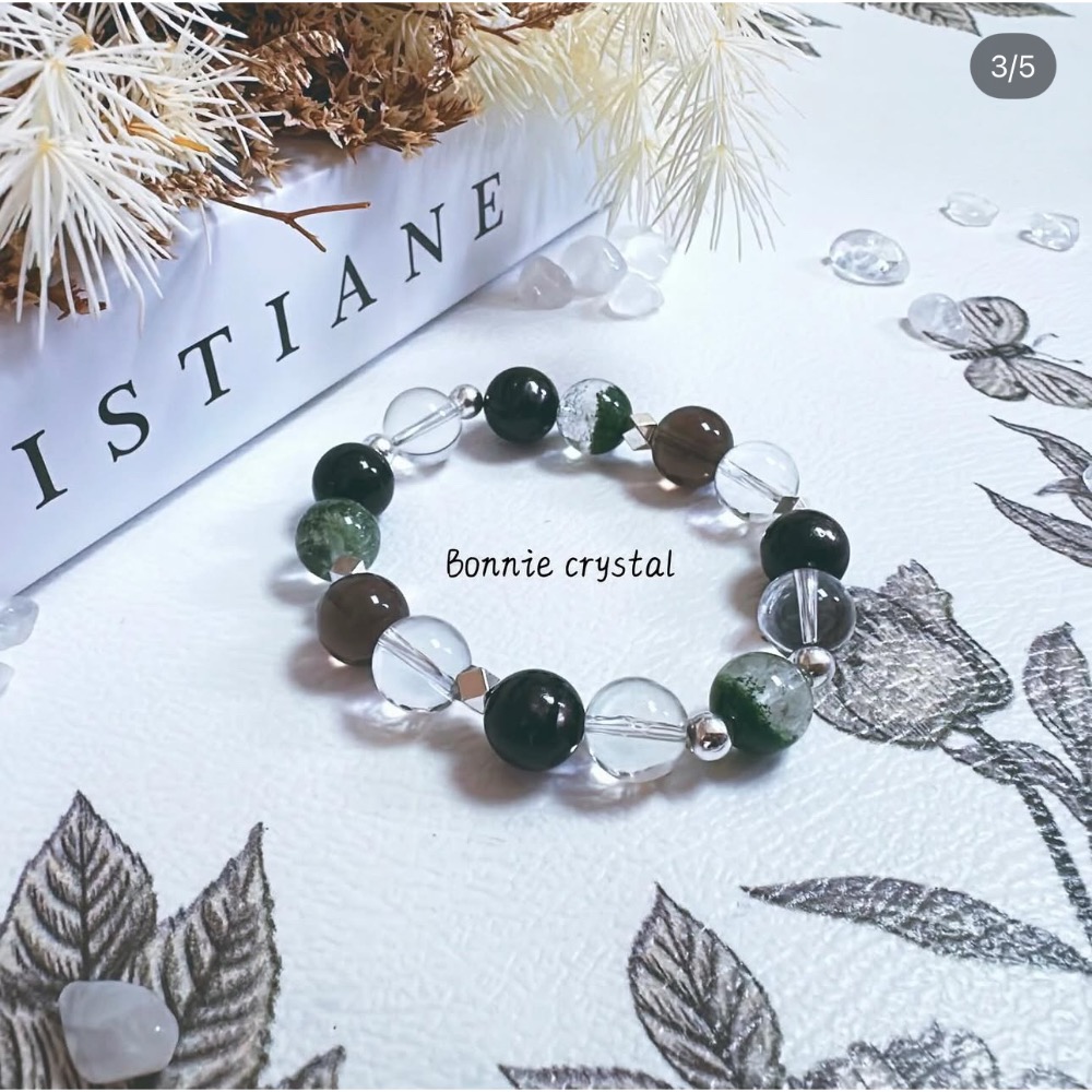 ✨✨ 翠綠映金設計手鍊✨✨綠幽靈、茶晶、金運石、白水晶-細節圖3