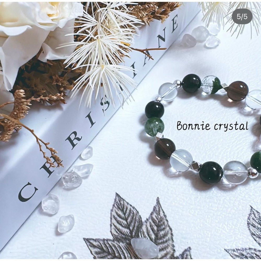 ✨✨ 翠綠映金設計手鍊✨✨綠幽靈、茶晶、金運石、白水晶-細節圖5