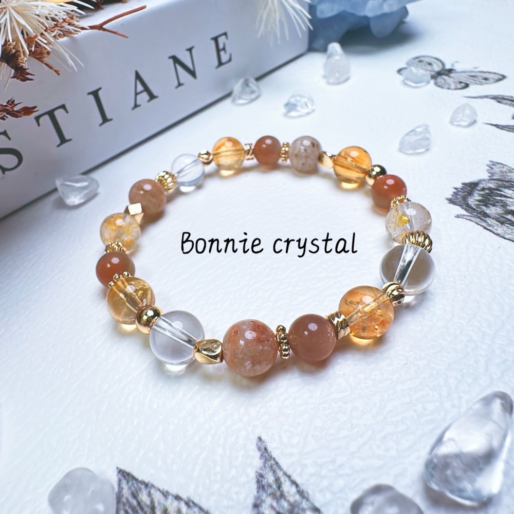 ✨✨ 暖橙設計水晶手鍊✨✨日月同輝、黃膠花、黃塔晶、千層幽靈-細節圖2
