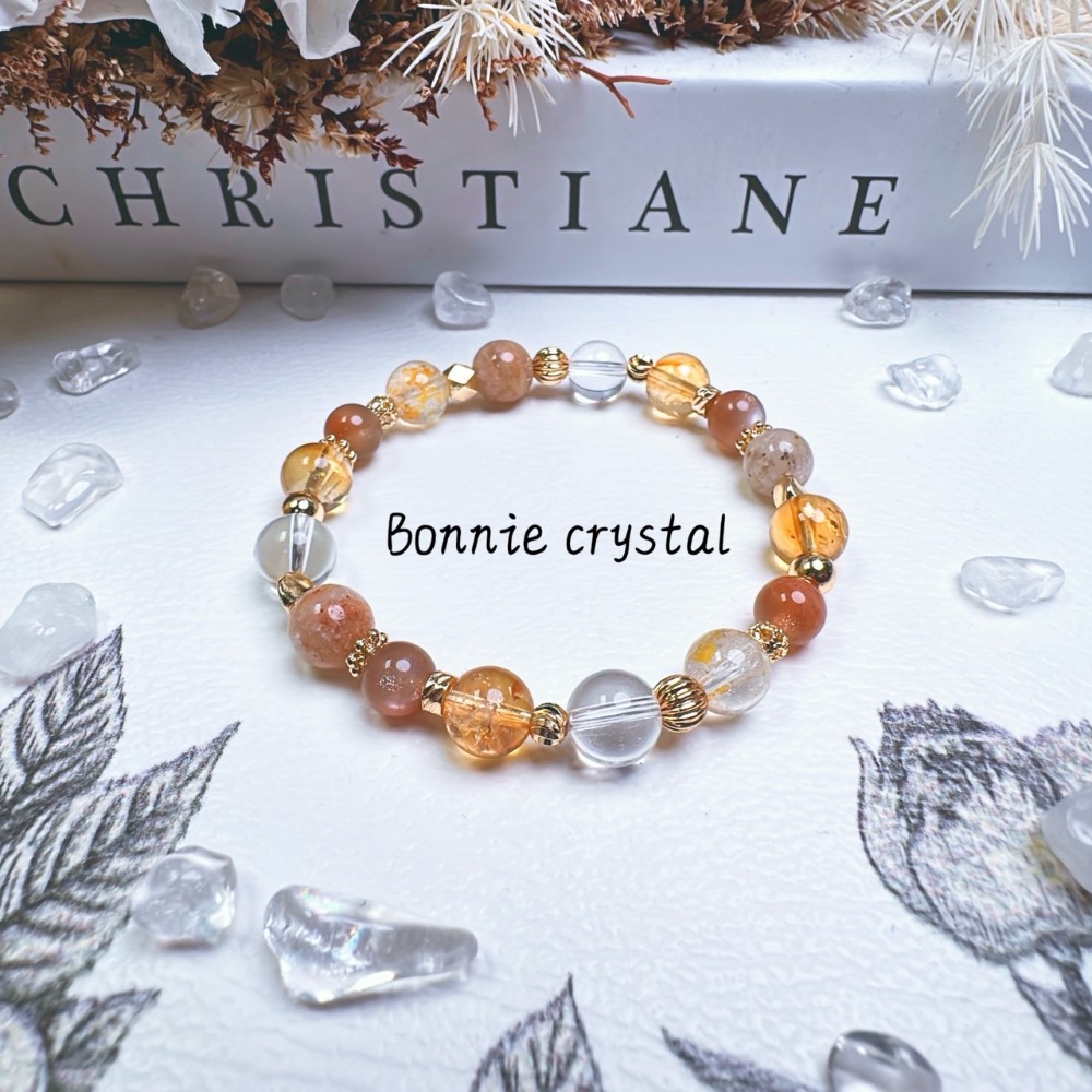 ✨✨ 暖橙設計水晶手鍊✨✨日月同輝、黃膠花、黃塔晶、千層幽靈-細節圖3