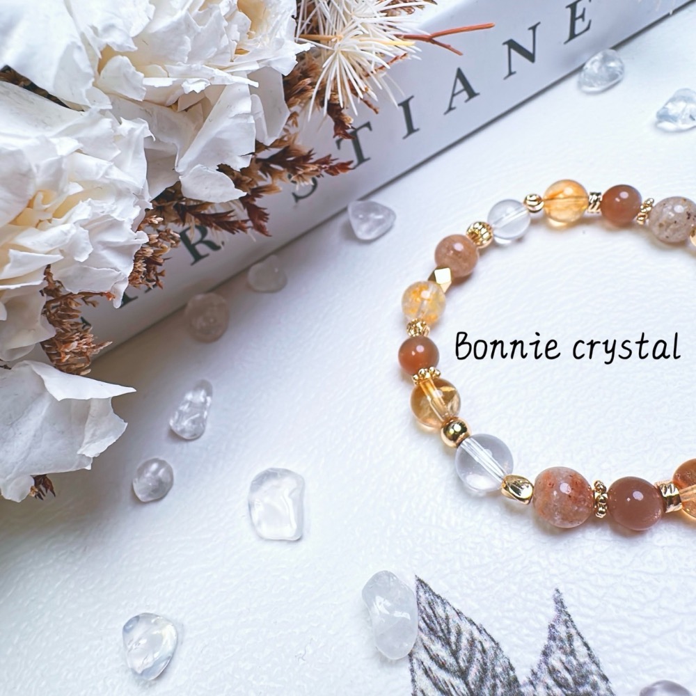 ✨✨ 暖橙設計水晶手鍊✨✨日月同輝、黃膠花、黃塔晶、千層幽靈-細節圖4