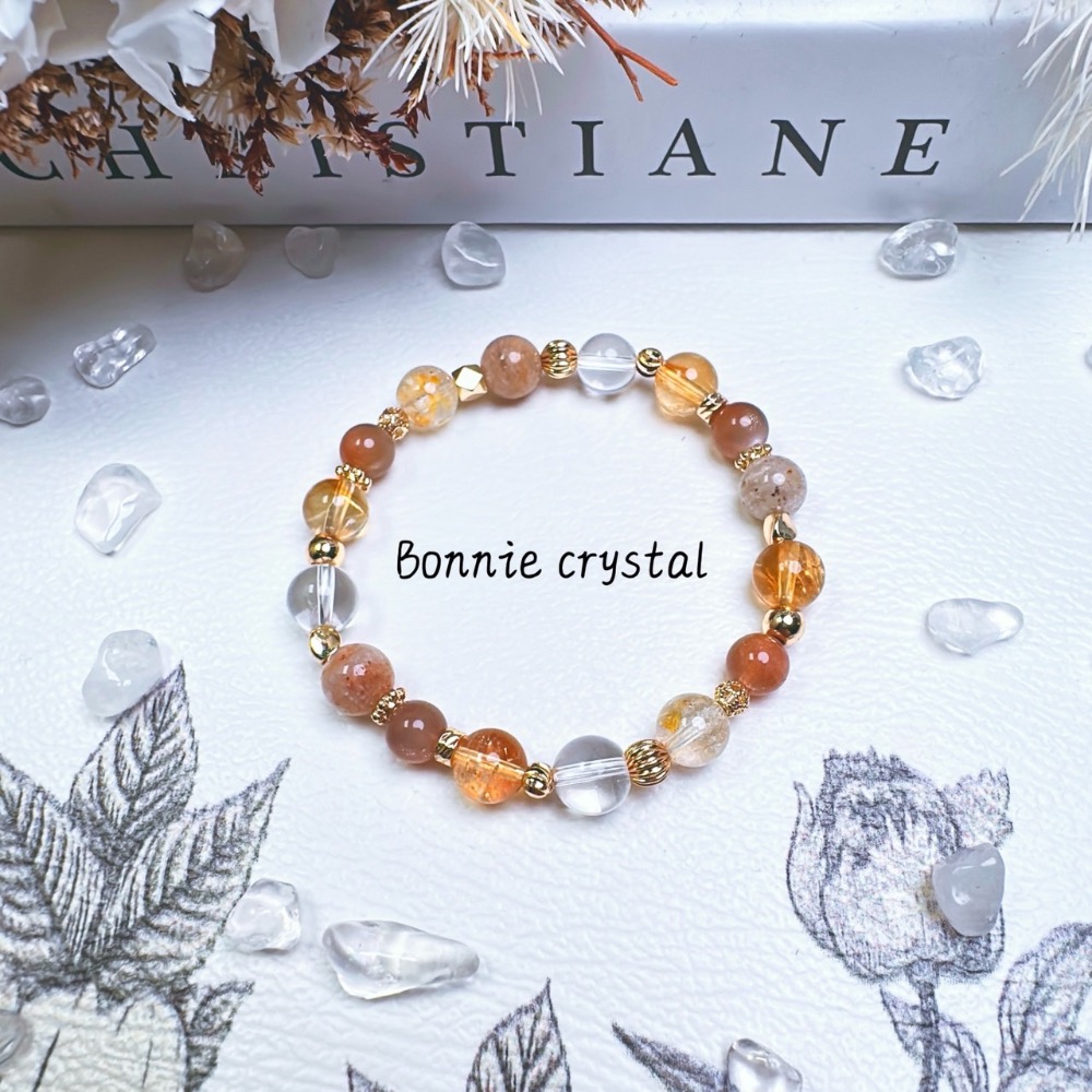 ✨✨ 暖橙設計水晶手鍊✨✨日月同輝、黃膠花、黃塔晶、千層幽靈-細節圖5