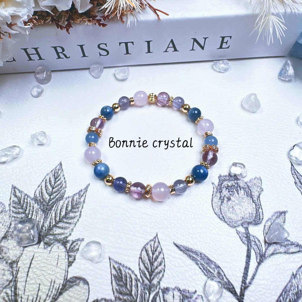 ✨✨ 藍紫軟糖設計水晶手鍊✨✨透體菫青石、藍天使石、藍晶、紫玉髓、紫水晶-細節圖5