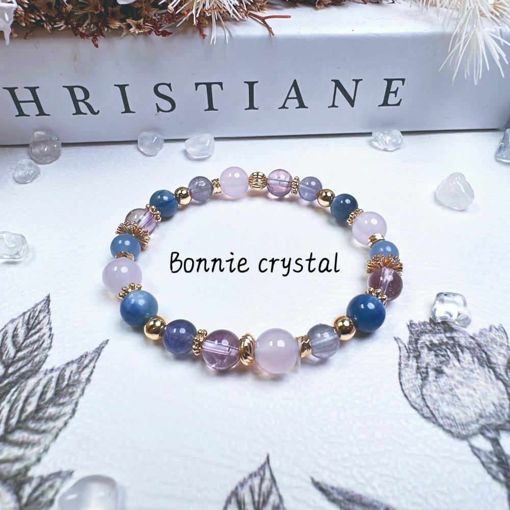 ✨✨ 藍紫軟糖設計水晶手鍊✨✨透體菫青石、藍天使石、藍晶、紫玉髓、紫水晶-細節圖2