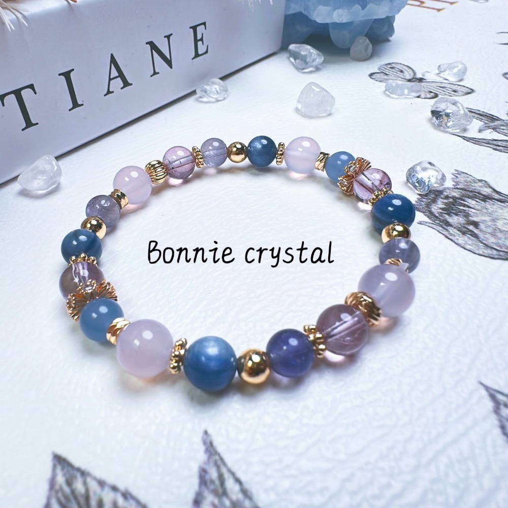 ✨✨ 藍紫軟糖設計水晶手鍊✨✨透體菫青石、藍天使石、藍晶、紫玉髓、紫水晶-細節圖3