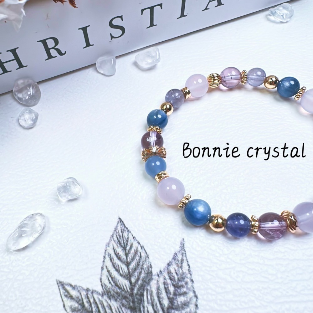 ✨✨ 藍紫軟糖設計水晶手鍊✨✨透體菫青石、藍天使石、藍晶、紫玉髓、紫水晶-細節圖4