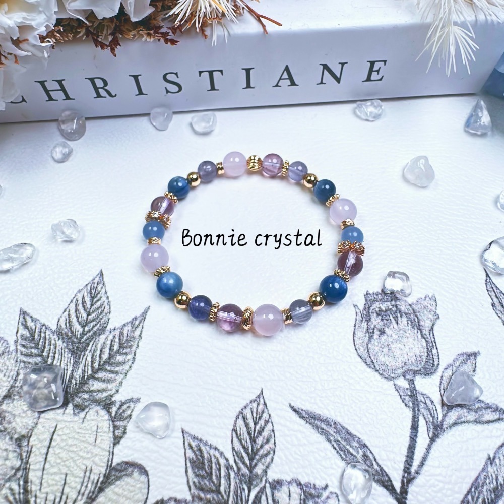 ✨✨ 藍紫軟糖設計水晶手鍊✨✨透體菫青石、藍天使石、藍晶、紫玉髓、紫水晶-細節圖5