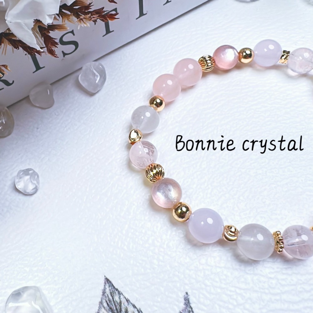 ✨✨ 霧粉甜心設計水晶手鍊✨✨粉晶、粉鋰雲母、紫玉髓、白兔毛、雪花幽靈-細節圖4