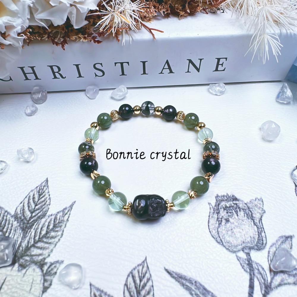 ✨✨ 森霧設計水晶手鍊✨✨金運石貔貅、綠螢石、綠髮晶、金運石、綠幽靈-細節圖5