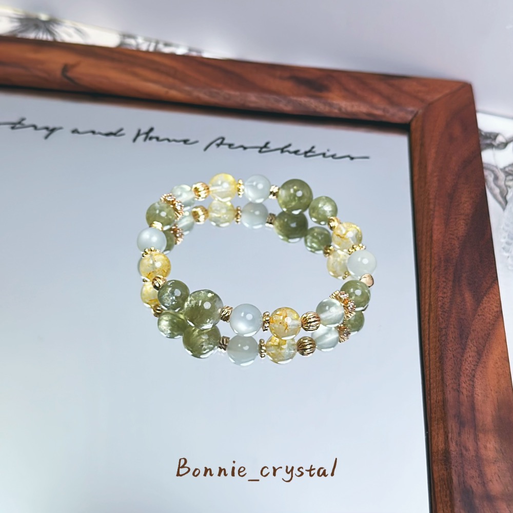 ✨✨ 森境新生設計水晶手鍊✨✨綠祖母晶、綠月光、桂花托帕石、綠葡萄石-細節圖2