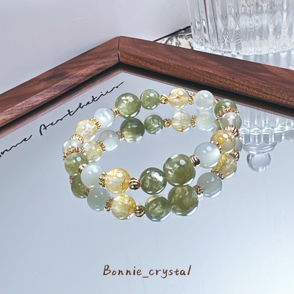 ✨✨ 森境新生設計水晶手鍊✨✨綠祖母晶、綠月光、桂花托帕石、綠葡萄石-細節圖3