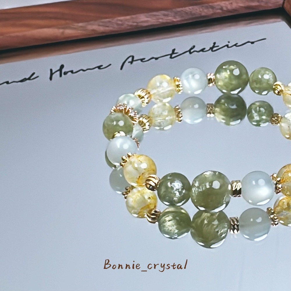 ✨✨ 森境新生設計水晶手鍊✨✨綠祖母晶、綠月光、桂花托帕石、綠葡萄石-細節圖4