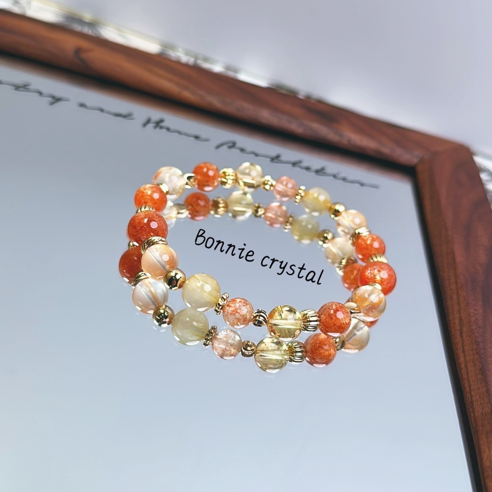 ✨✨ 橙光幸運設計水晶手鍊✨✨金太陽、錦鯉膠花、透體金太陽、黃水晶、鈦晶-細節圖2