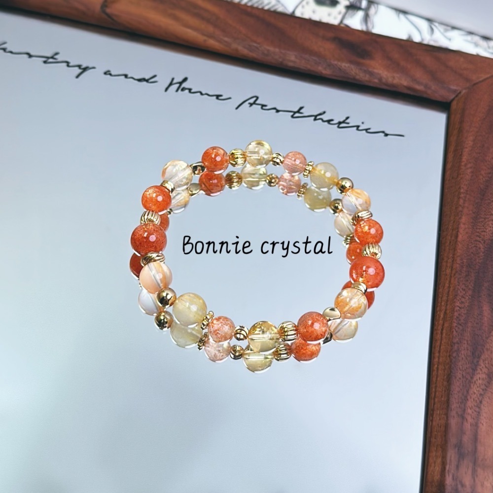 ✨✨ 橙光幸運設計水晶手鍊✨✨金太陽、錦鯉膠花、透體金太陽、黃水晶、鈦晶-細節圖3