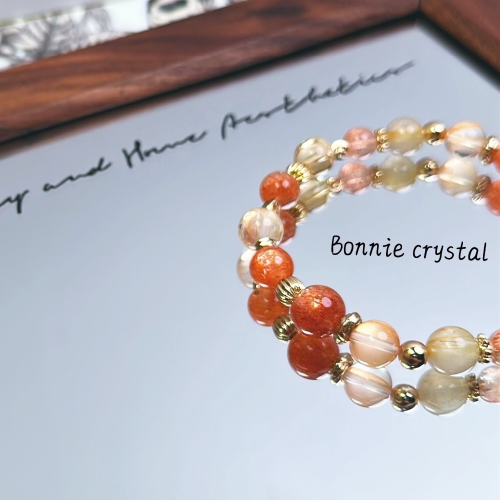 ✨✨ 橙光幸運設計水晶手鍊✨✨金太陽、錦鯉膠花、透體金太陽、黃水晶、鈦晶-細節圖4