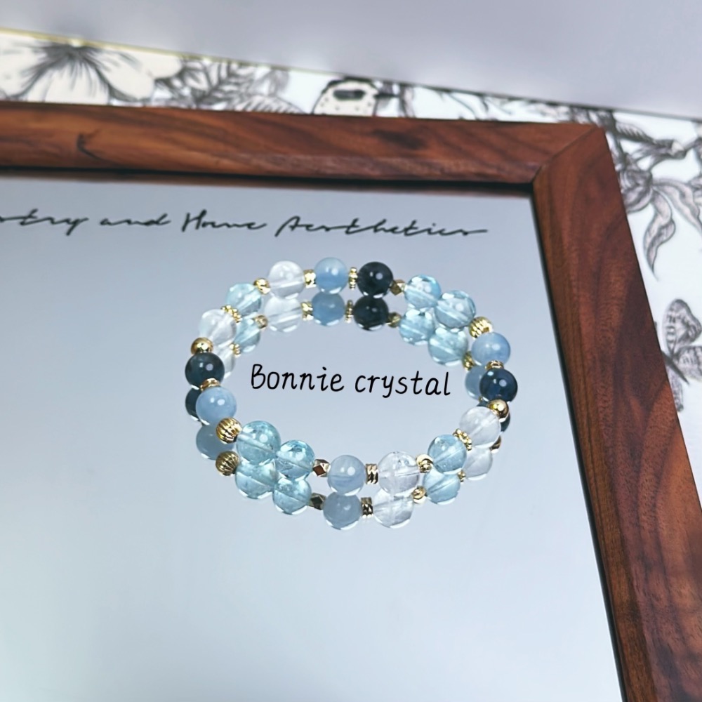 ✨✨ 海洋泡泡設計水晶手鍊✨✨藍托帕石、藍晶石、魔鬼海藍寶、白幽靈-細節圖2