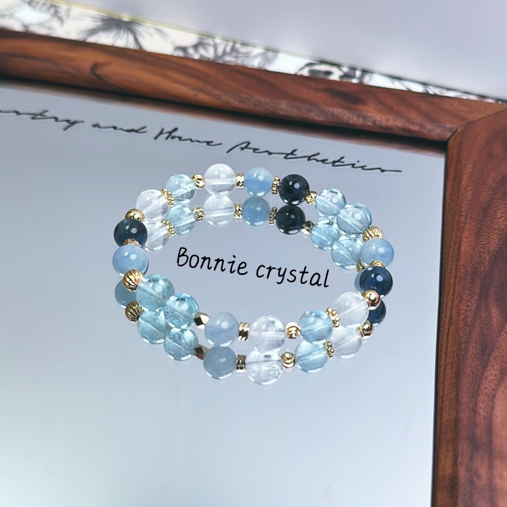 ✨✨ 海洋泡泡設計水晶手鍊✨✨藍托帕石、藍晶石、魔鬼海藍寶、白幽靈-細節圖3