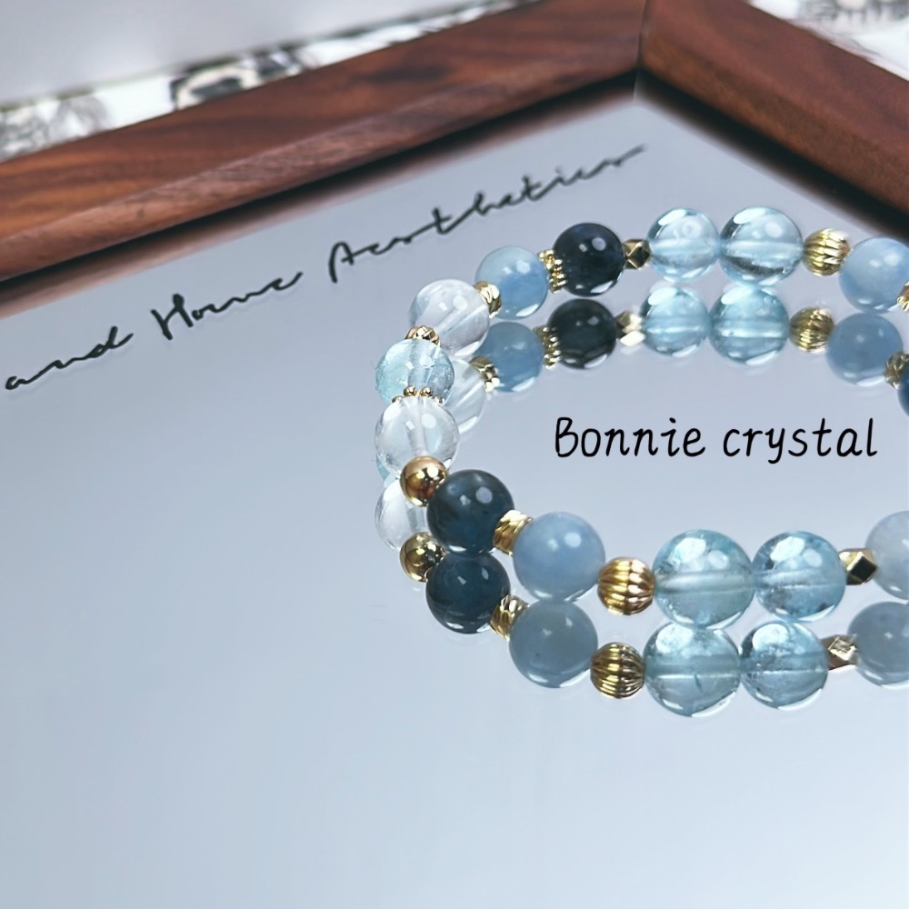 ✨✨ 海洋泡泡設計水晶手鍊✨✨藍托帕石、藍晶石、魔鬼海藍寶、白幽靈-細節圖4