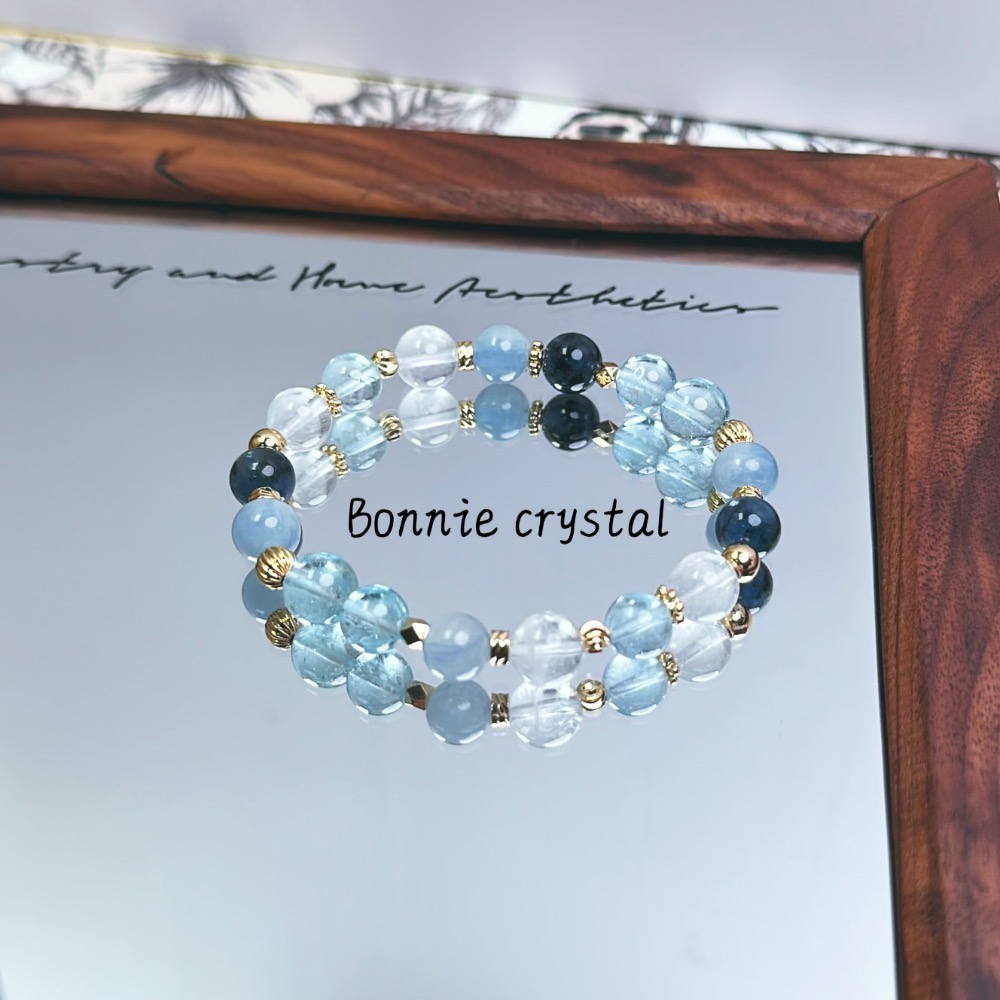 ✨✨ 海洋泡泡設計水晶手鍊✨✨藍托帕石、藍晶石、魔鬼海藍寶、白幽靈-細節圖5