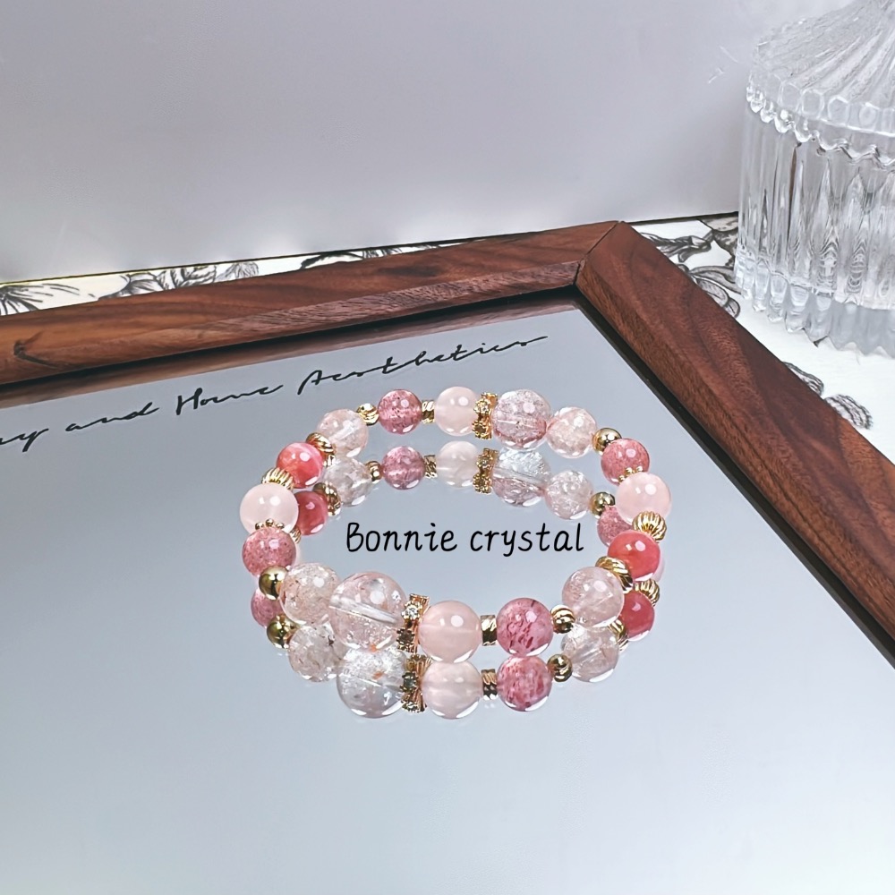 ✨✨ 玫瑰泡泡設計水晶手鍊✨✨粉阿賽、紅紋石、草莓醬、粉晶-細節圖2