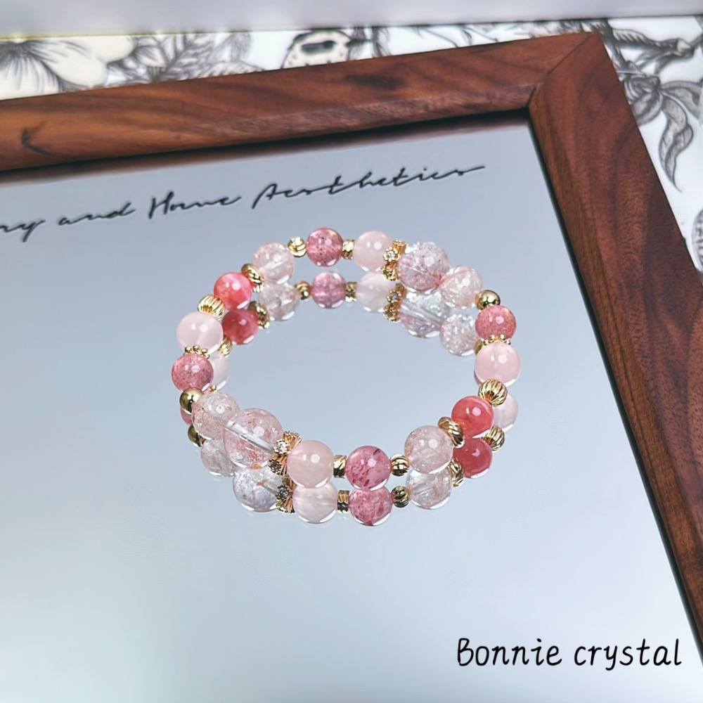 ✨✨ 玫瑰泡泡設計水晶手鍊✨✨粉阿賽、紅紋石、草莓醬、粉晶-細節圖4