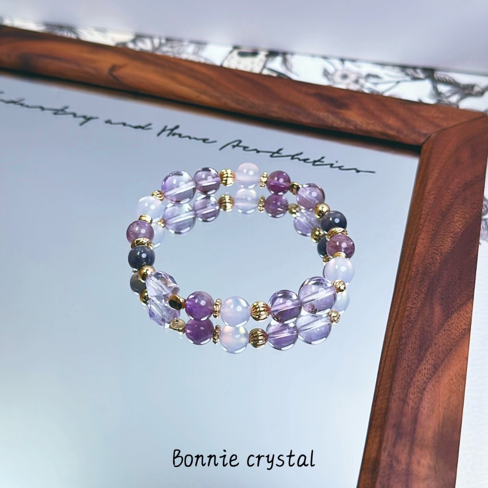 ✨✨ 紫境星河設計水晶手鍊✨✨紫水晶、紫玉髓、鑽切紫水晶、菫青石、紫幽靈-細節圖2
