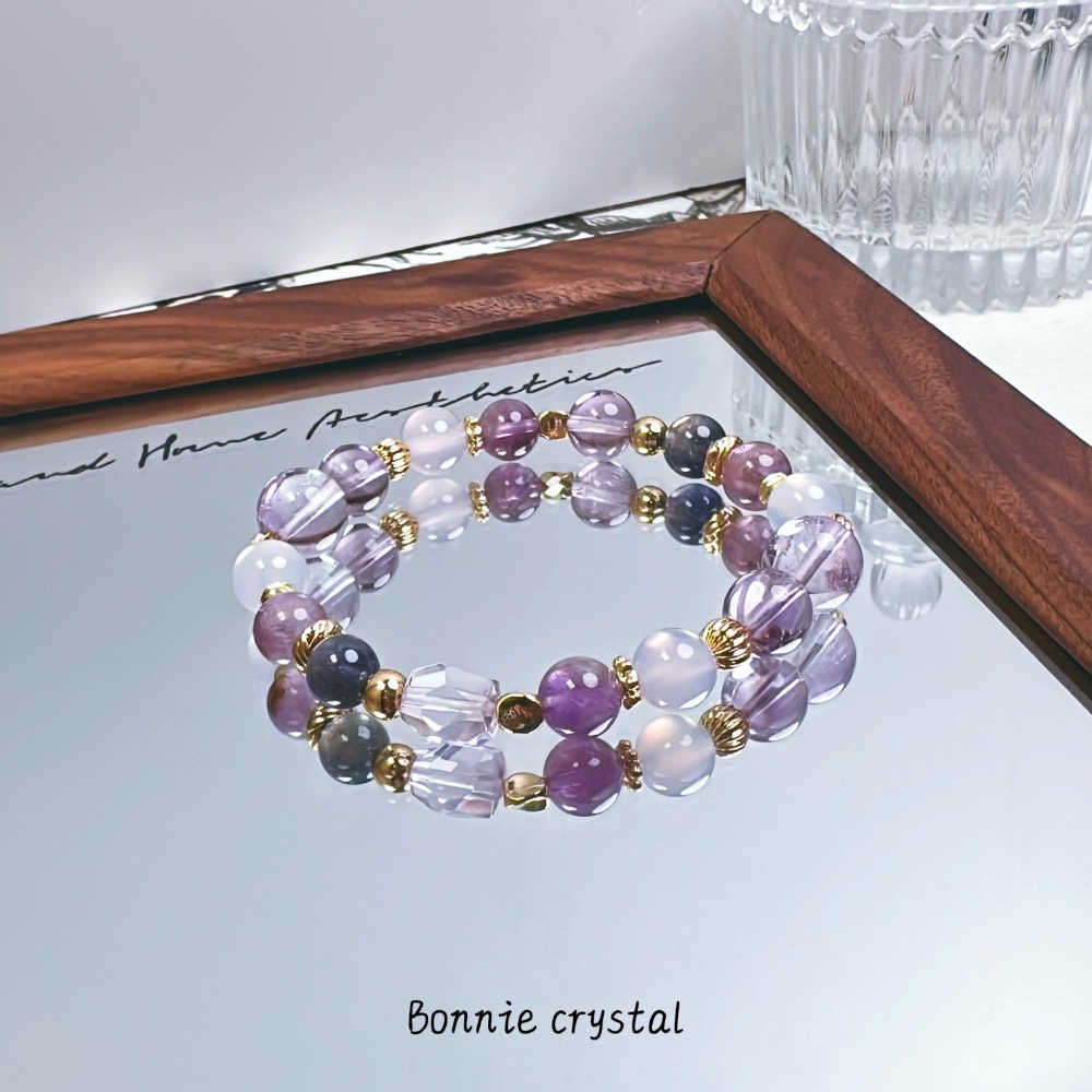 ✨✨ 紫境星河設計水晶手鍊✨✨紫水晶、紫玉髓、鑽切紫水晶、菫青石、紫幽靈-細節圖3