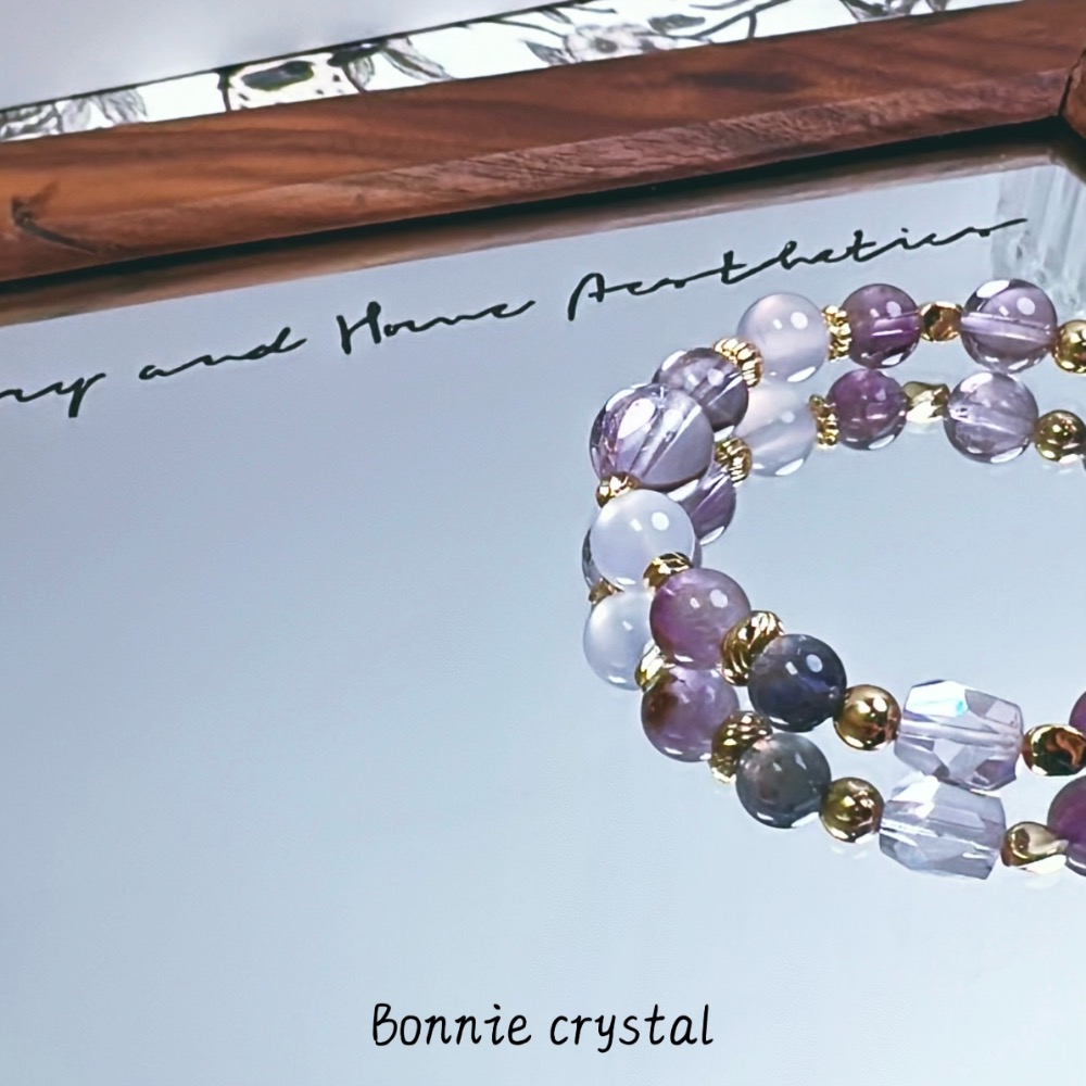 ✨✨ 紫境星河設計水晶手鍊✨✨紫水晶、紫玉髓、鑽切紫水晶、菫青石、紫幽靈-細節圖4