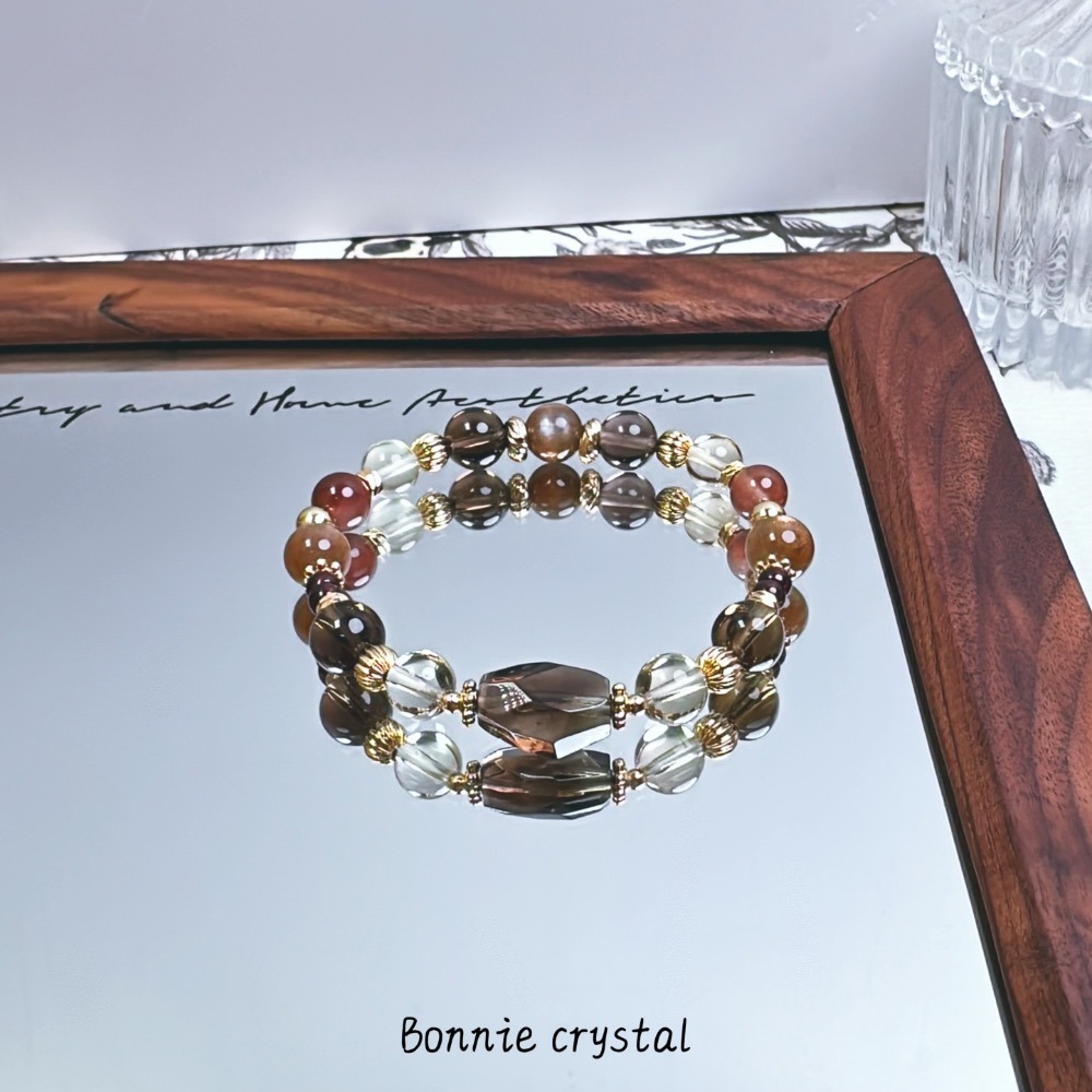 ✨✨ 金糖暖暖設計水晶手鍊✨✨鑽切茶晶、紅兔毛、檸檬黃水晶、茶晶、黑金骨幹石-細節圖5